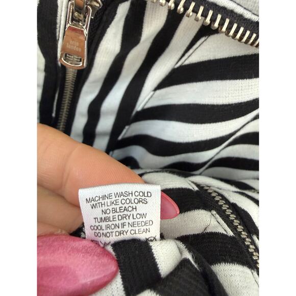 Erin London Black White Striped Moto Zip Jacket Medium - Picture 6 of 6